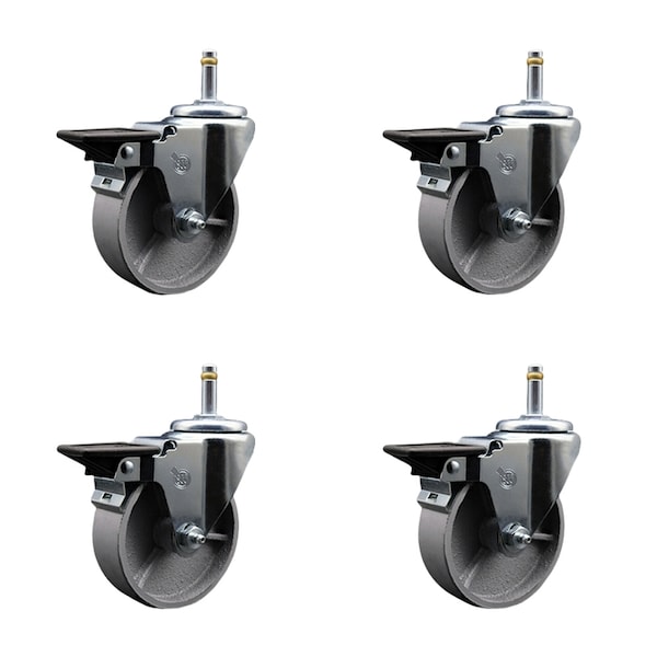 Semi Steel Swvl Grip Ring Caster Set 4 w/3''Wheel&7/16''Stem-4 Swvl w/Top Lck BRK, 4PK